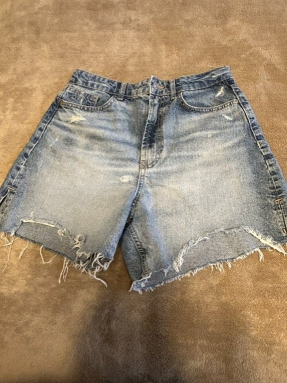 Zara Distressed Denim Cut Off Shorts Women's Size 6 High Rise Medium Wash